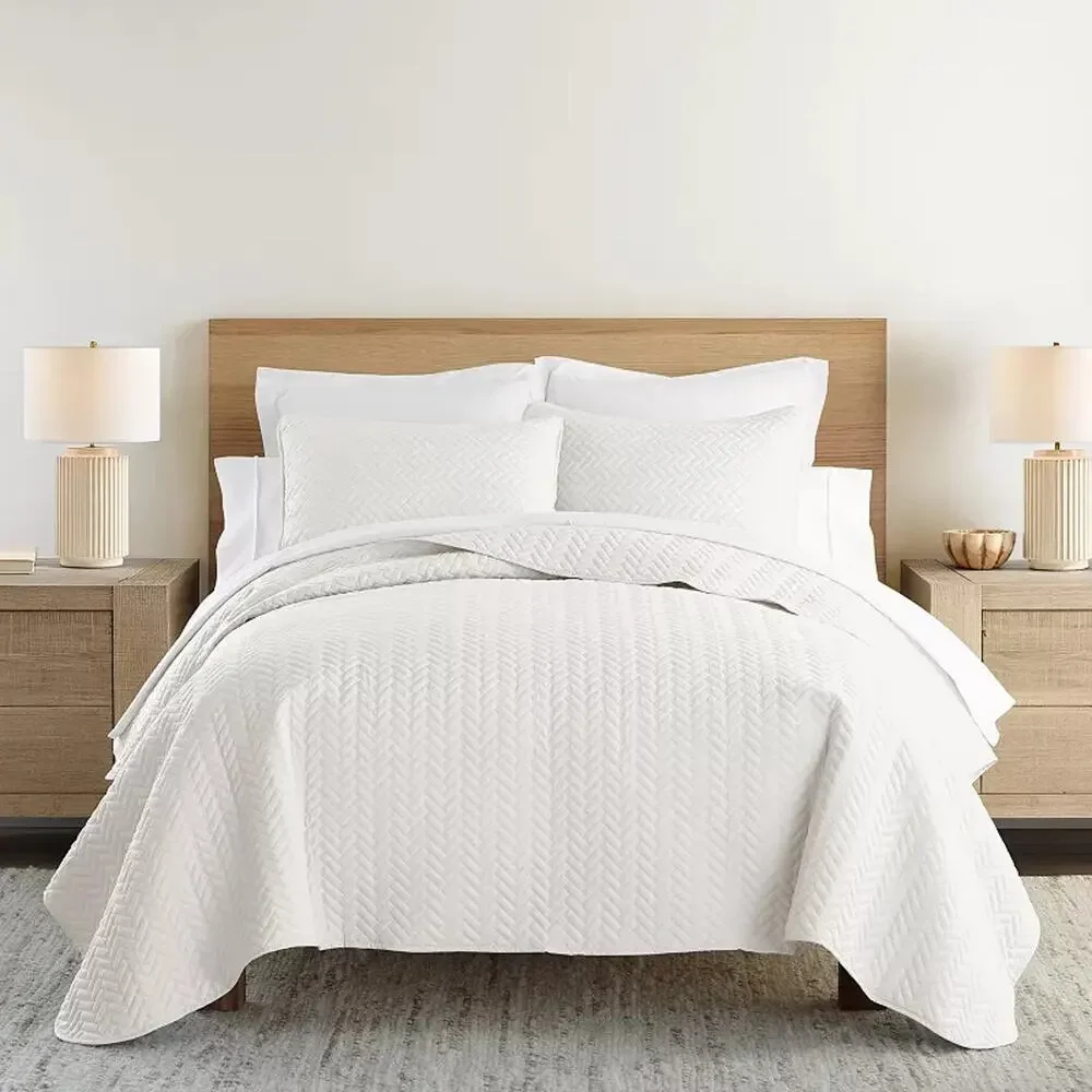 Ienjoy Home Queen Coverlet Set Ultra Soft Herringbone Quilted Quilt Bedding Tan